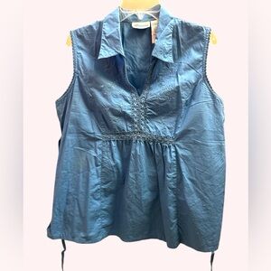 🍪 Oh! Mamma Blue Sleeveless Babydoll Maternity Top with Crochet Detail XL